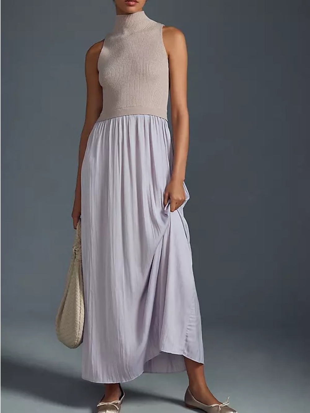 The Thea Twofer Sleeveless Maxi Sweater Dress In lilac cream XSP